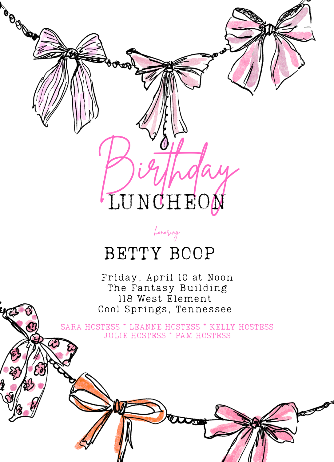Party Bow Bunting Invitation