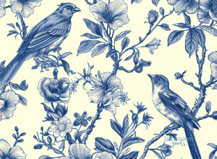 Vintage Blue Birds & Blossoms flat card