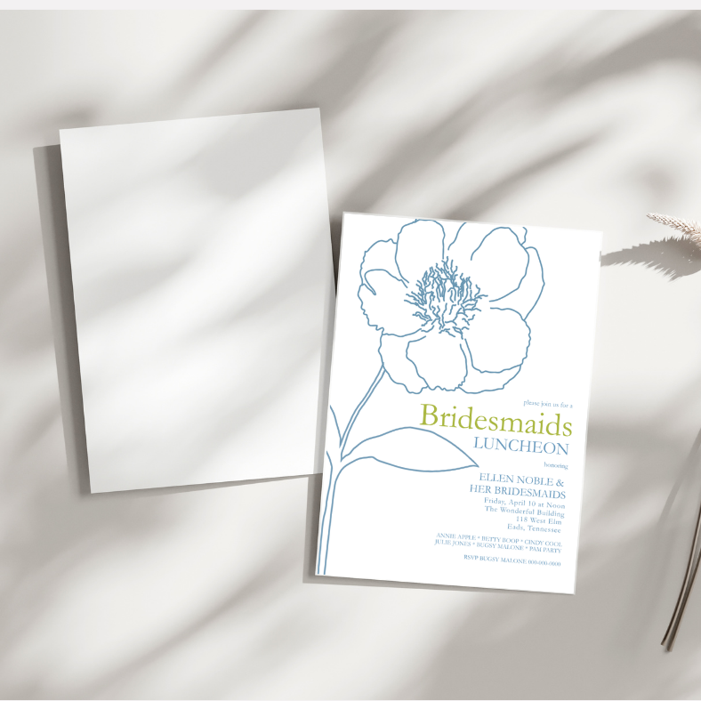 Blue Peony Stem Invitation