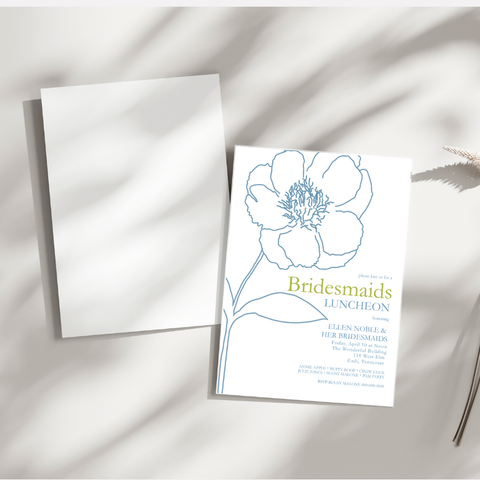 Blue Peony Stem Invitation