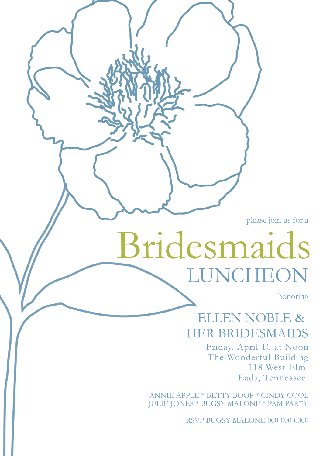Blue Peony Stem Invitation
