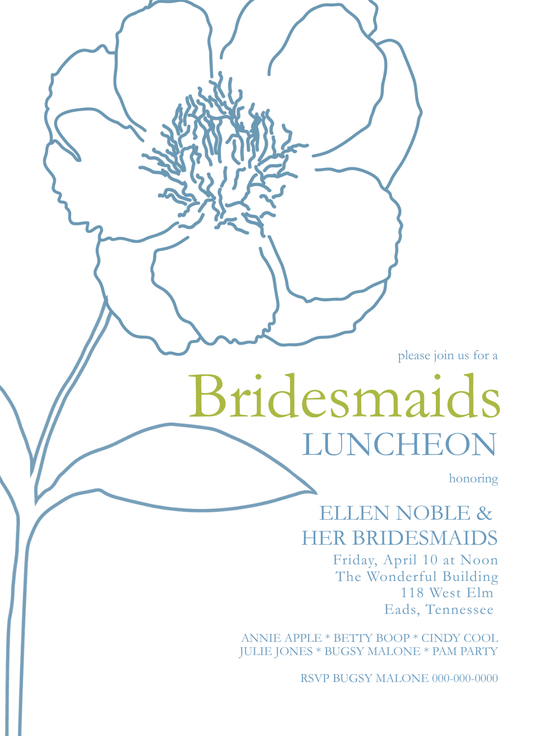 Blue Peony Stem Invitation