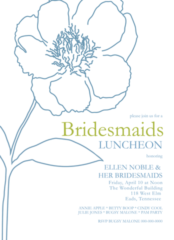 Blue Peony Stem Invitation