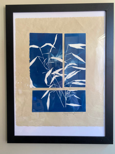 Bamboo Leaves cyanotype print (collage)