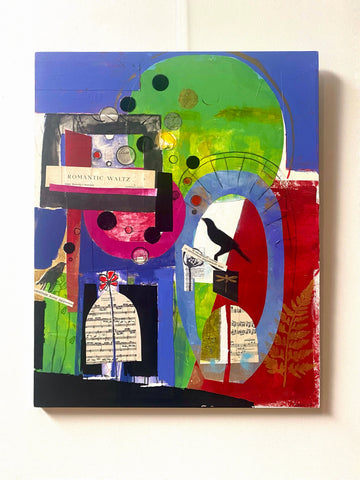 Bird Symphony, mixed media, 24x30 on wood panel
