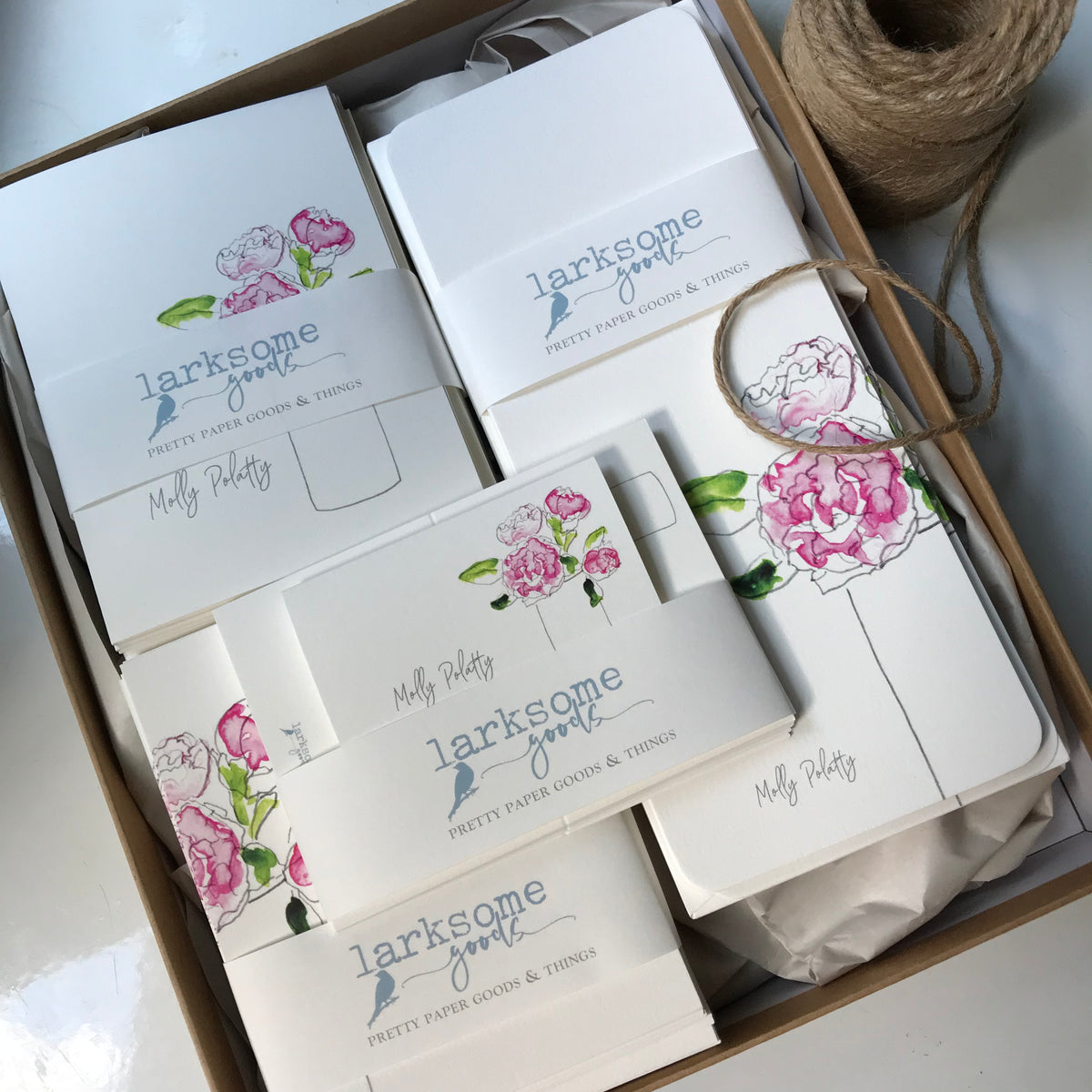 Pink peony stationery