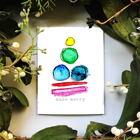 Abstract watercolor tree holiday card